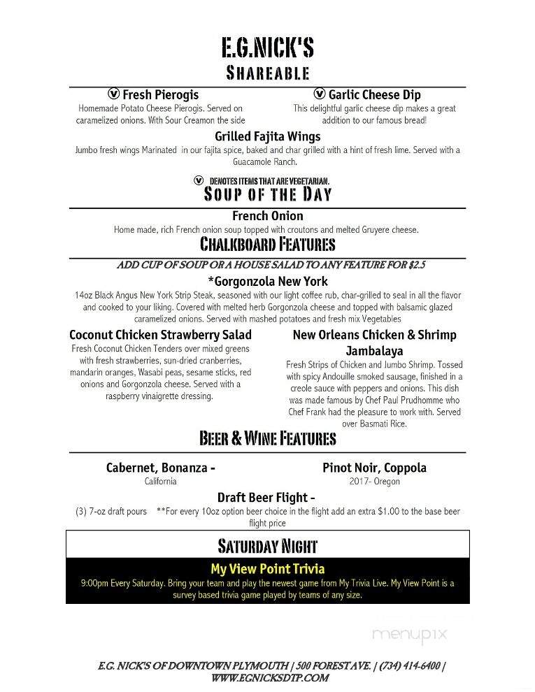 E G Nick's - Plymouth, MI menu_pic