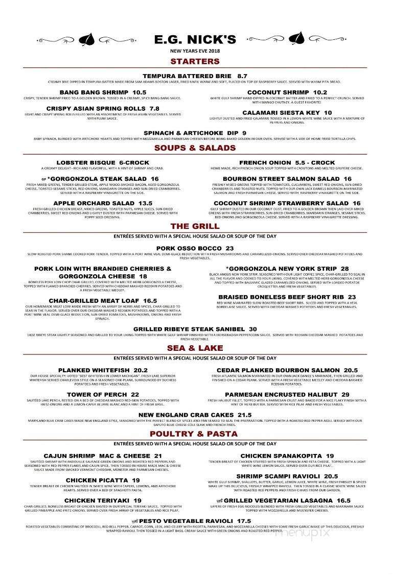 E G Nick's - Plymouth, MI menu_pic