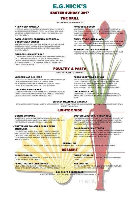 E G Nick's - Plymouth, MI menu_pic
