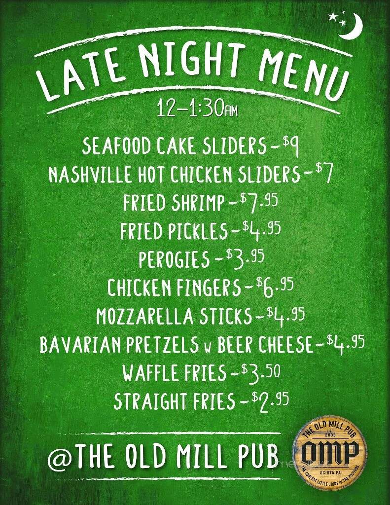 Old Mill Pub - Sciota, PA menu_pic