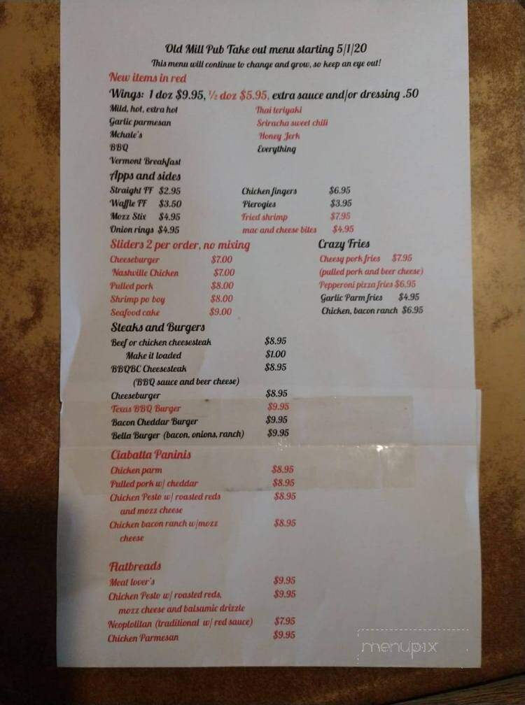 Old Mill Pub - Sciota, PA menu_pic