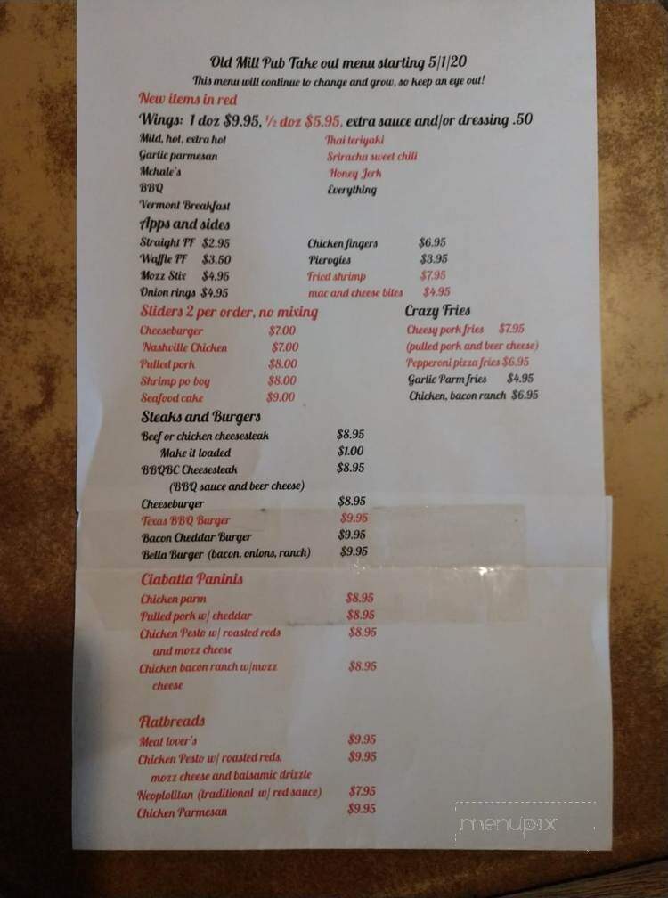 Old Mill Pub - Sciota, PA menu_pic