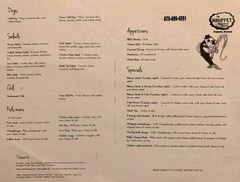 Whippet - Prattsville, AR menu_pic