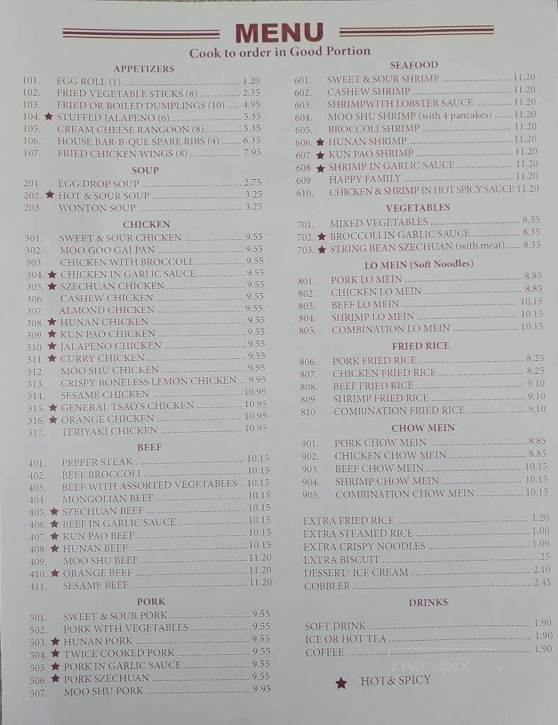 China Star - Paris, TX menu_pic