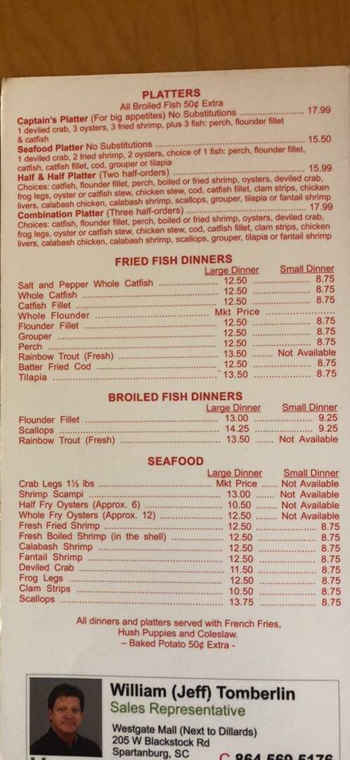 Tadpole Seafood Restaurant - Greer, SC menu_pic