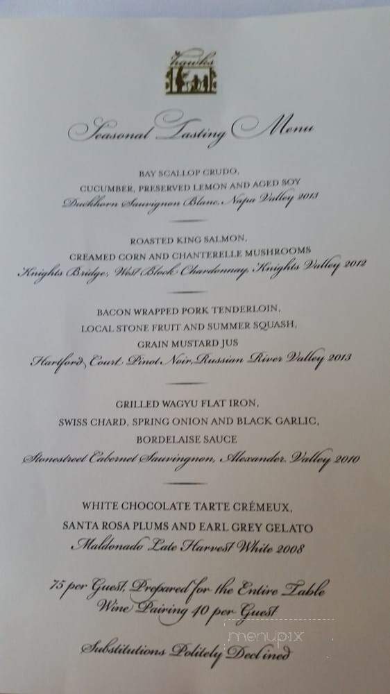 Hawks - Granite Bay, CA menu_pic