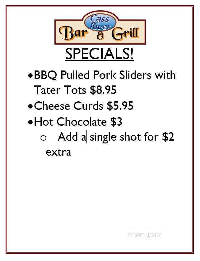 Cass River Bar & Grill - Frankenmuth, MI menu_pic