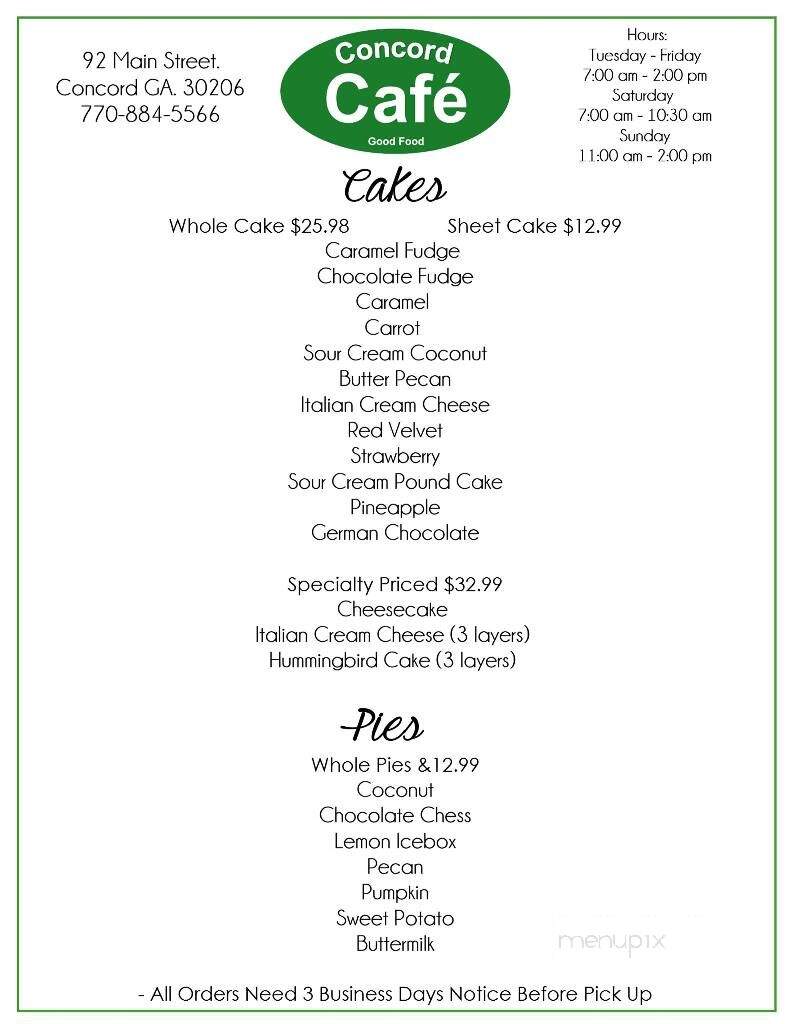 Concord Cafe - Concord, GA menu_pic