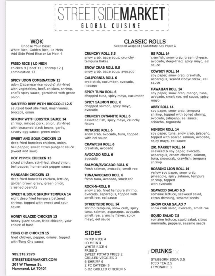 Streetside Market Global Cuisine - Hammond, LA menu_pic