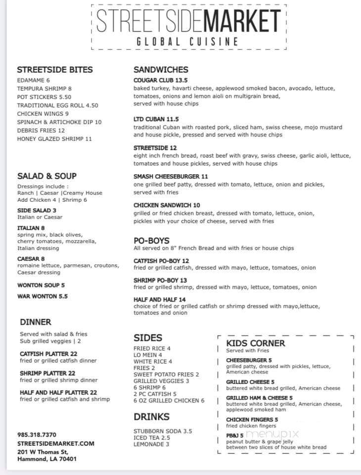 Streetside Market Global Cuisine - Hammond, LA menu_pic