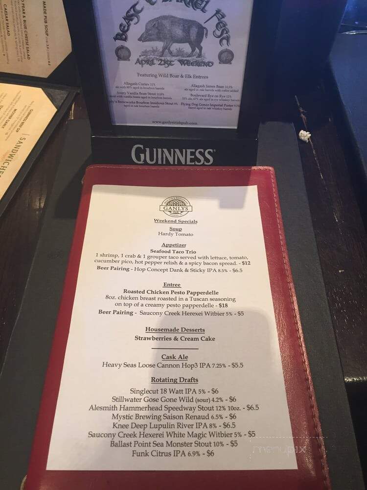 Ganly's Pub & Restaurant - Sinking Spring, PA menu_pic