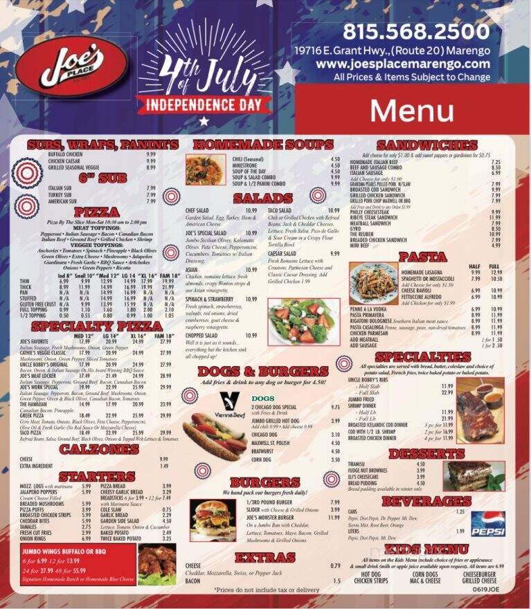 Joe's Place - Marengo, IL menu_pic