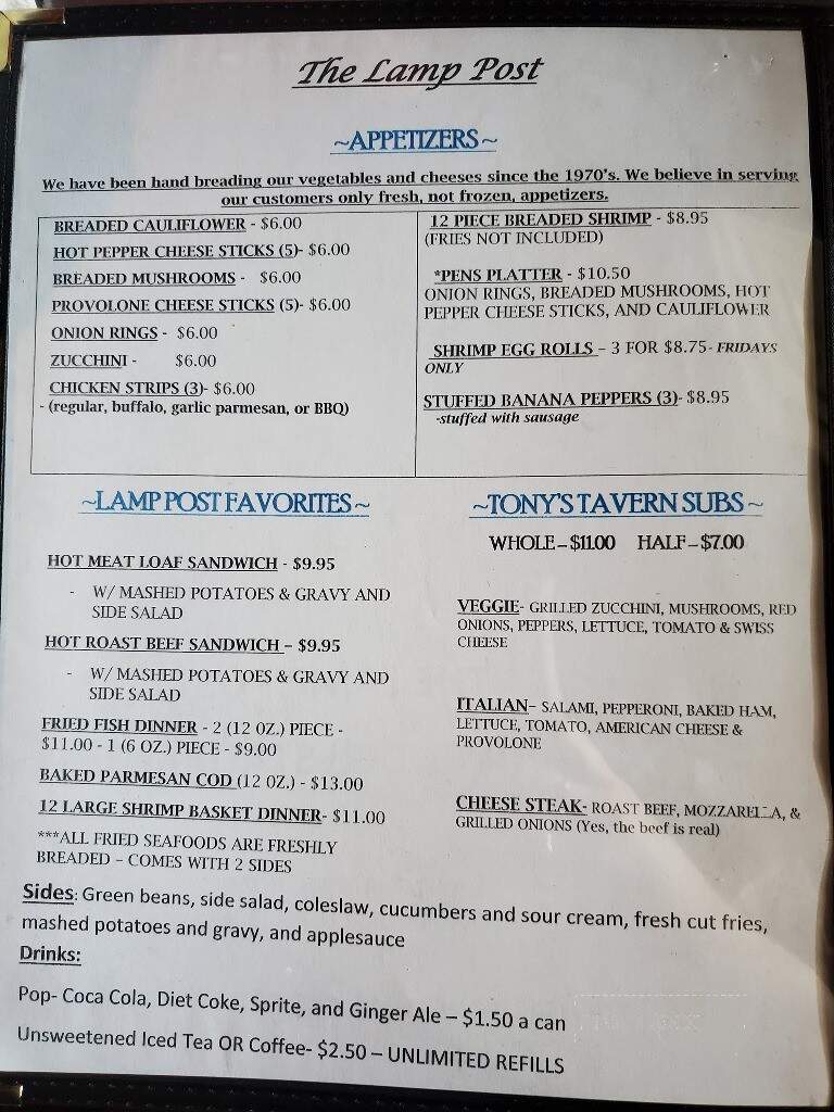 Lamp Post - Lower Burrell, PA menu_pic