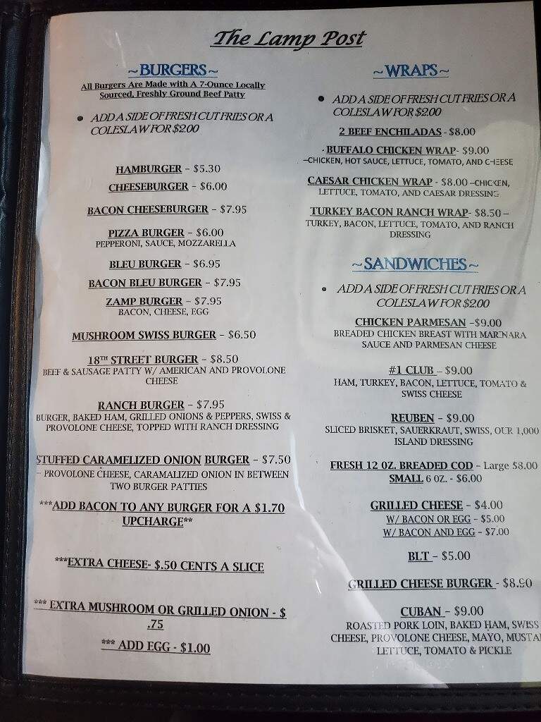 Lamp Post - Lower Burrell, PA menu_pic