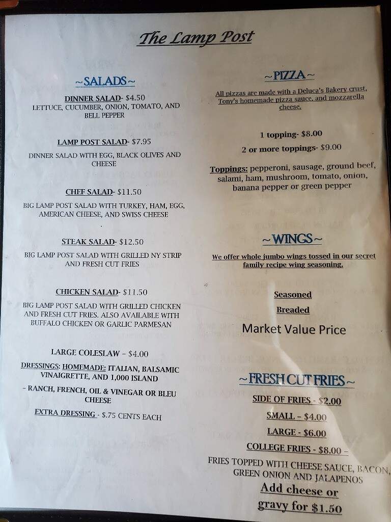 Lamp Post - Lower Burrell, PA menu_pic