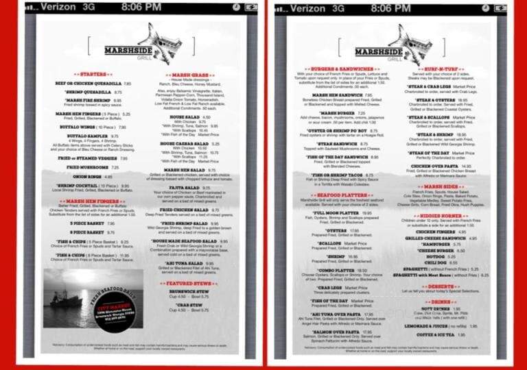 Marshside Grill - Brunswick, GA menu_pic