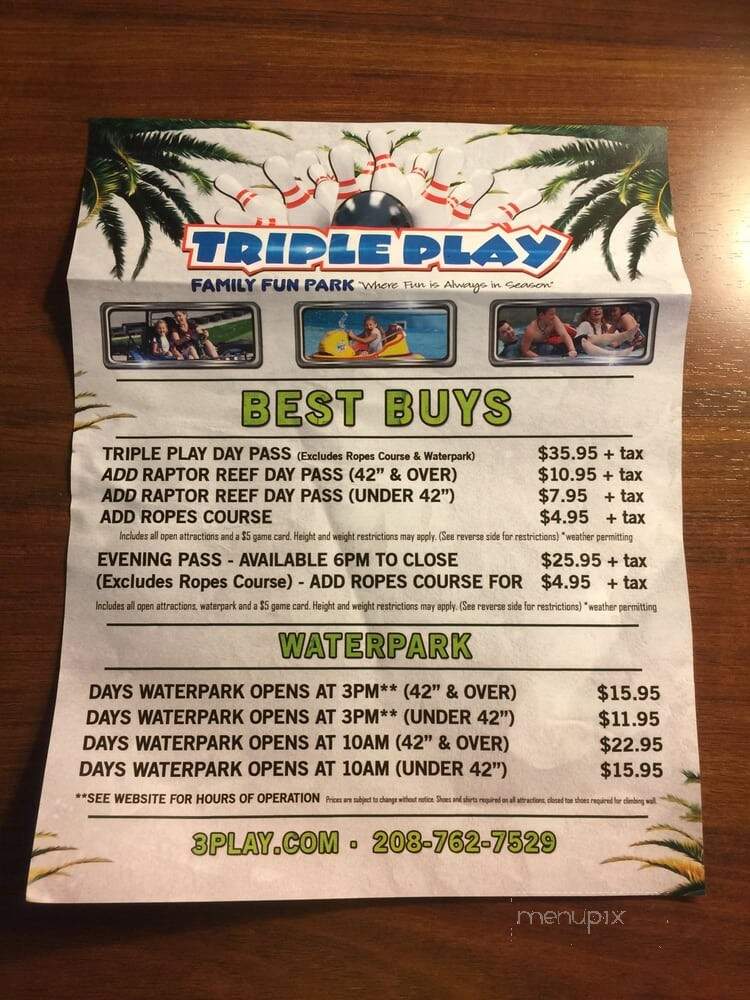 Triple Play - Hayden Lake, ID menu_pic