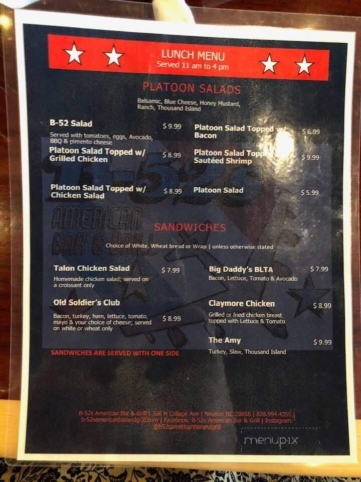 B52's American Bar & Grill - Newton, NC menu_pic