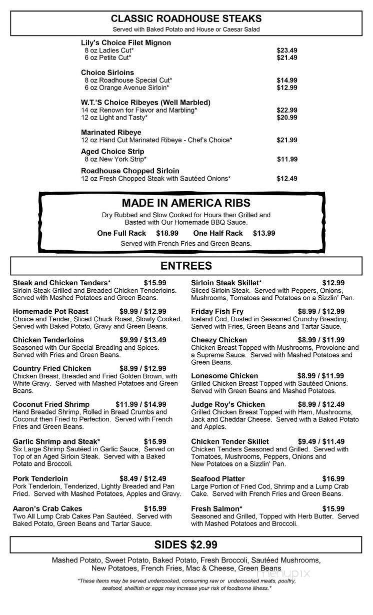 Jersey Lily's Roadhouse Grill - Roanoke, VA menu_pic