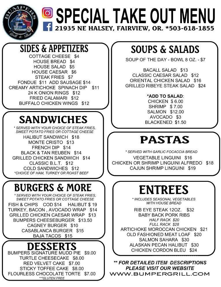 Bumpers Grill & Bar - Fairview, OR menu_pic