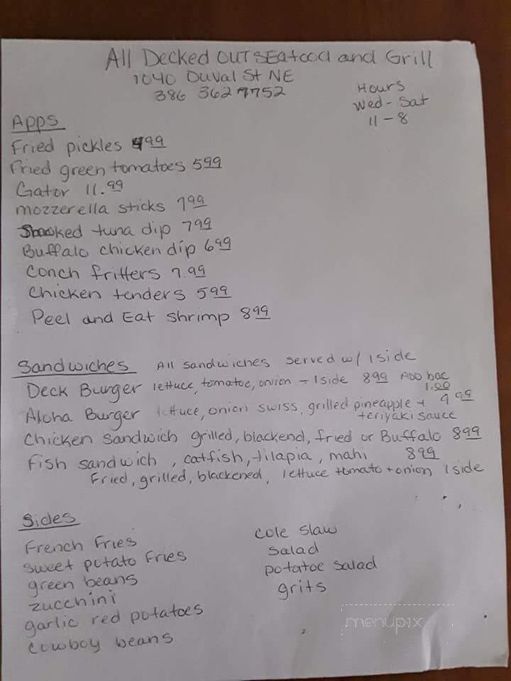 All Decked Out Cafe - Live Oak, FL menu_pic