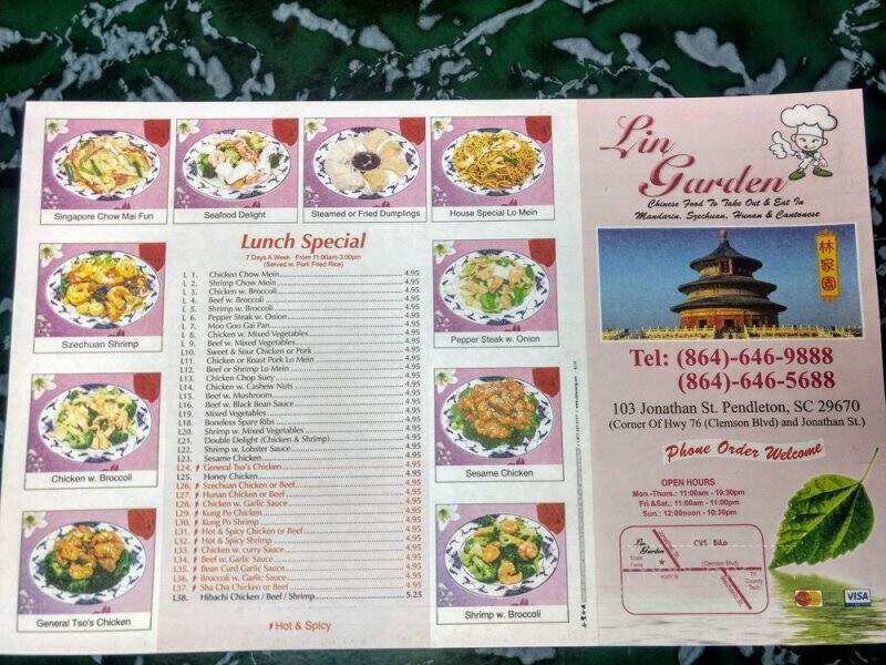 Lin Garden - Pendleton, SC menu_pic