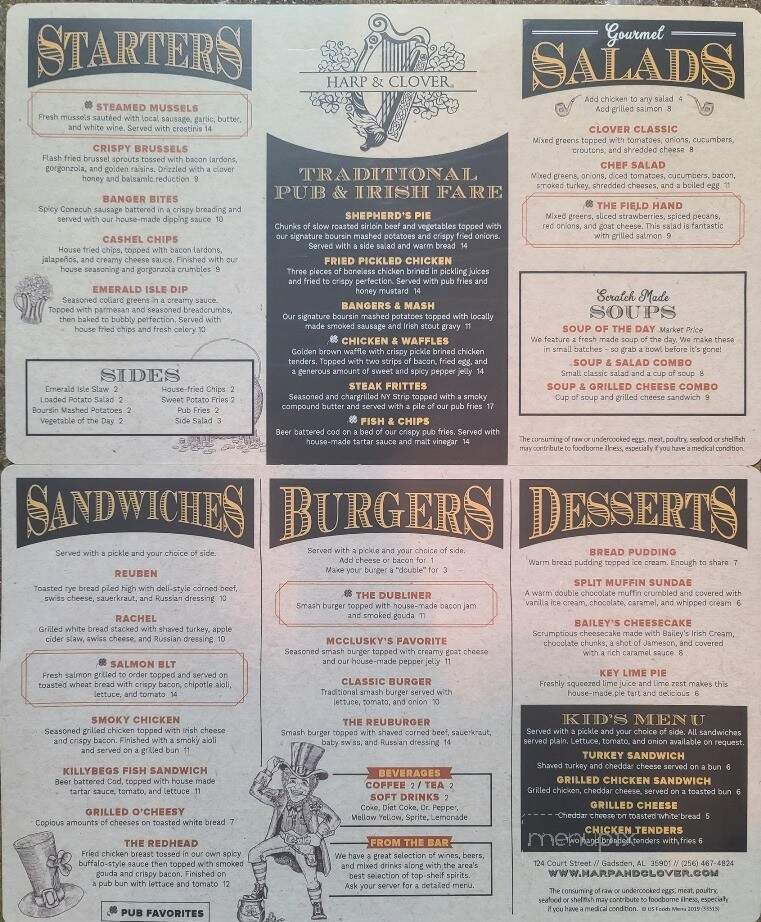 Harp & Clover - Gadsden, AL menu_pic