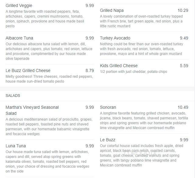 LeBuzz Caffe - Tucson, AZ menu_pic