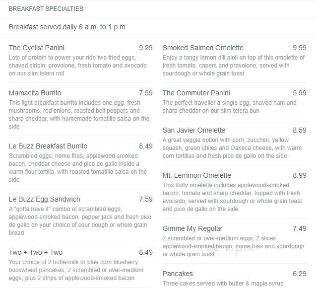 LeBuzz Caffe - Tucson, AZ menu_pic