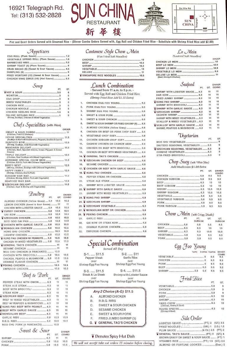 Sun China - Detroit, MI menu_pic