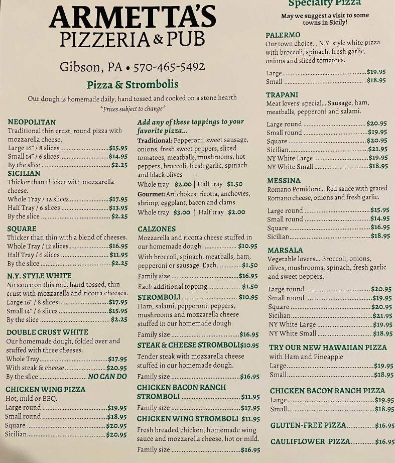 Armetta's Pizzeria & Pub - New Milford, PA menu_pic