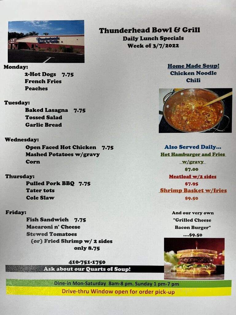 Thunderhead Bowl & Grill - Taneytown, MD menu_pic