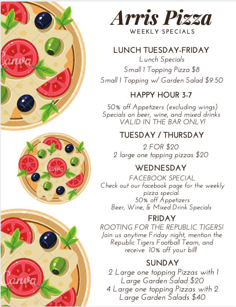 Arris Pizza - Republic, MO menu_pic