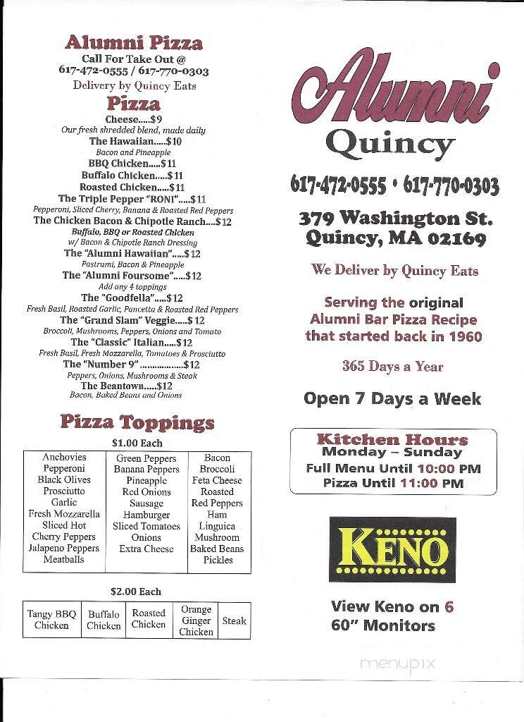 Rags Tavern - Quincy, MA menu_pic