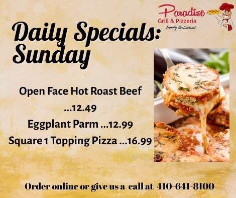 Paradise Grill & Pizzeria - Ocean Pines, MD menu_pic