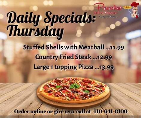 Paradise Grill & Pizzeria - Ocean Pines, MD menu_pic