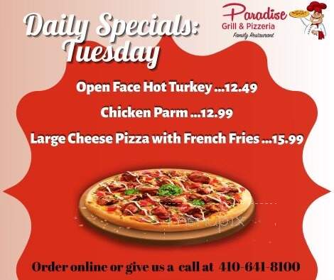 Paradise Grill & Pizzeria - Ocean Pines, MD menu_pic
