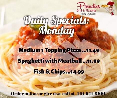 Paradise Grill & Pizzeria - Ocean Pines, MD menu_pic