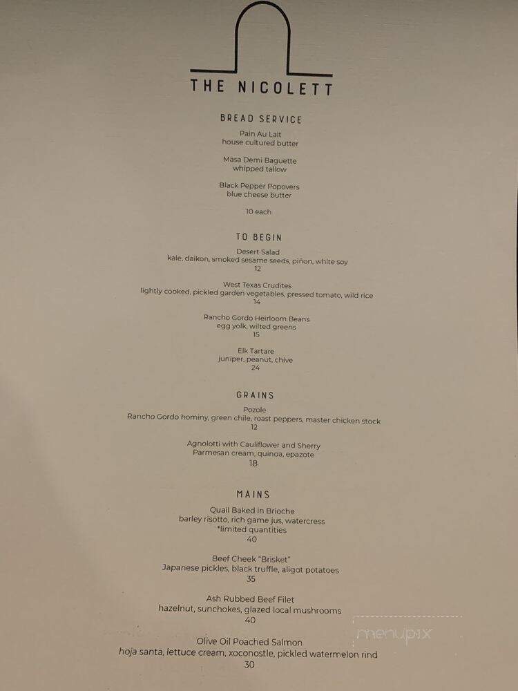 The Nicolett - Lubbock, TX menu_pic