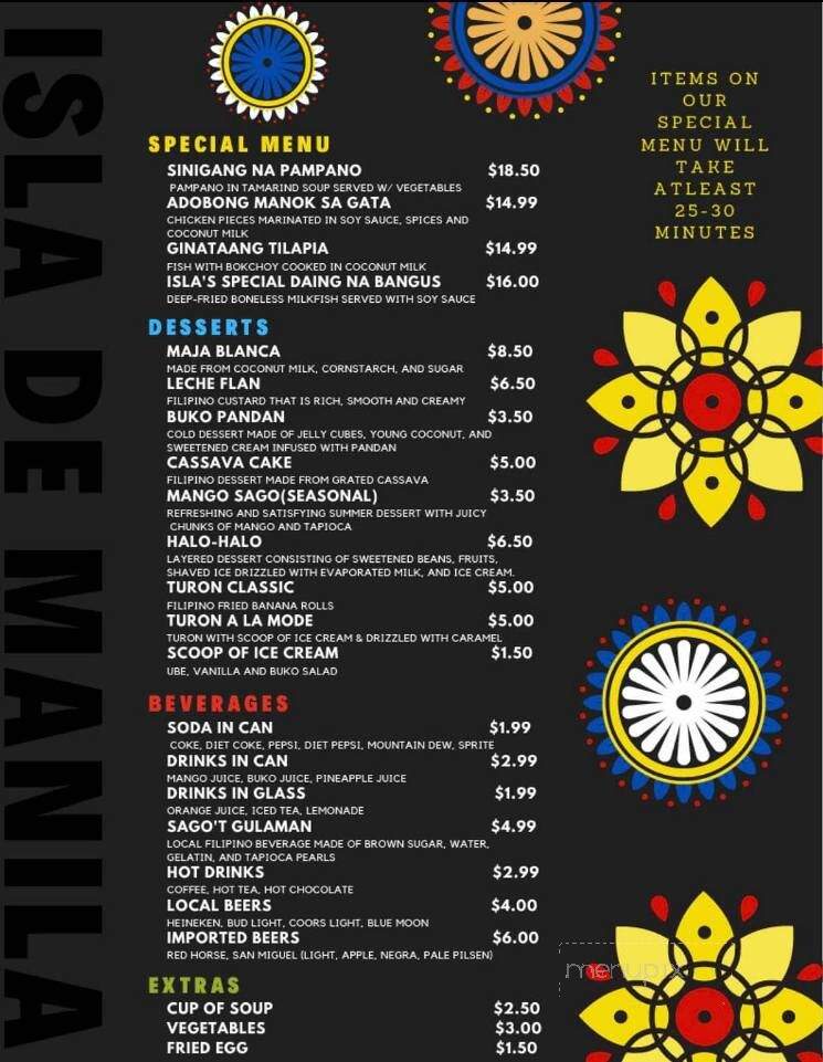 Isla De Manila - Reno, NV menu_pic
