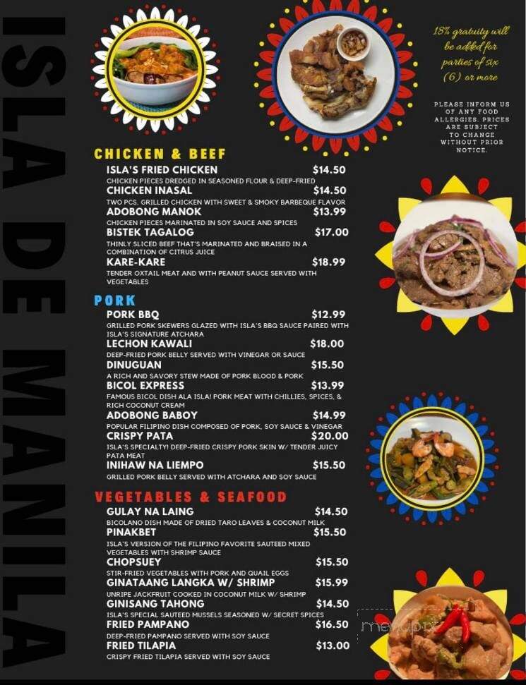 Isla De Manila - Reno, NV menu_pic