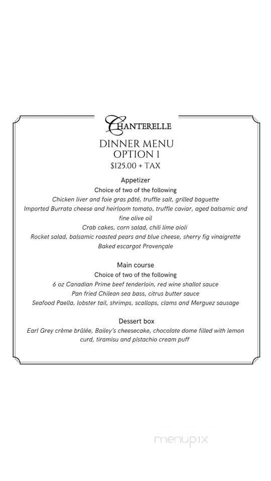 Chanterelle Bistro - Bowmanville, ON menu_pic