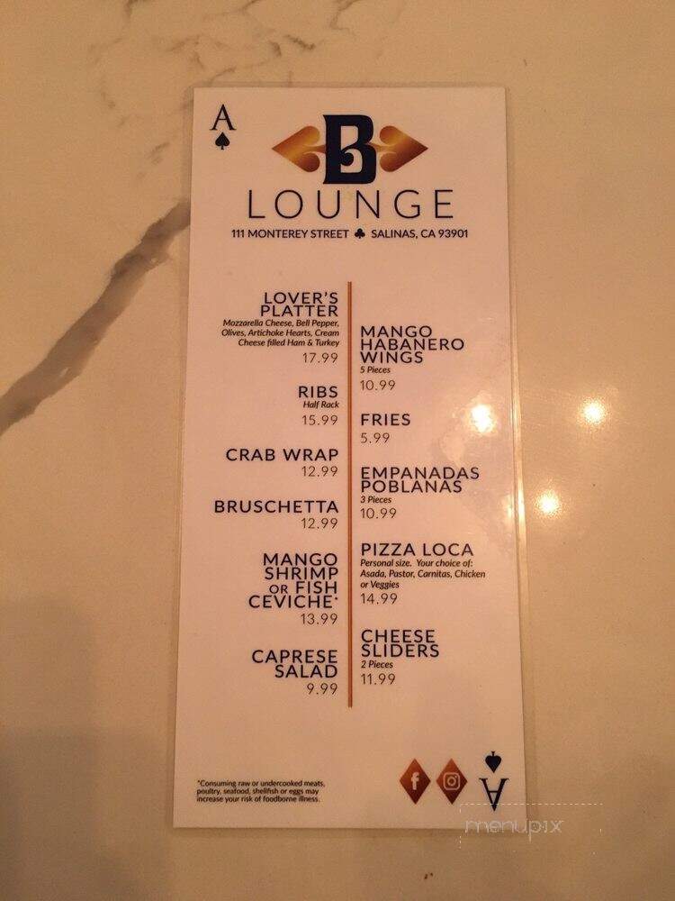 Bankers Casino - Salinas, CA menu_pic