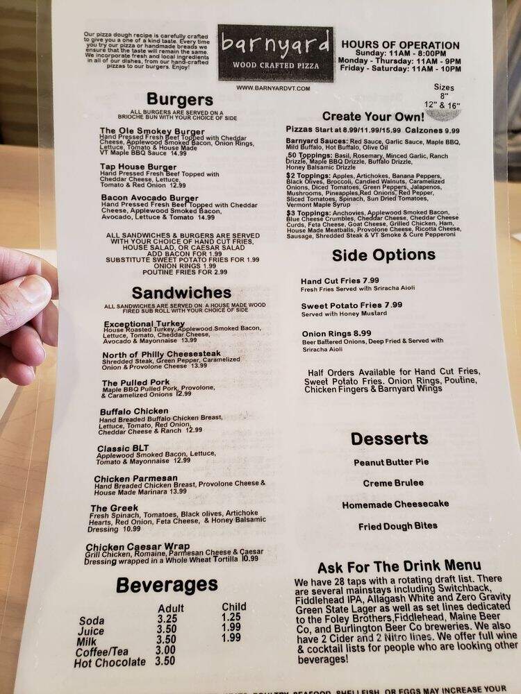 Vermont Tap House & Woodfire Pizza - Rutland, VT menu_pic