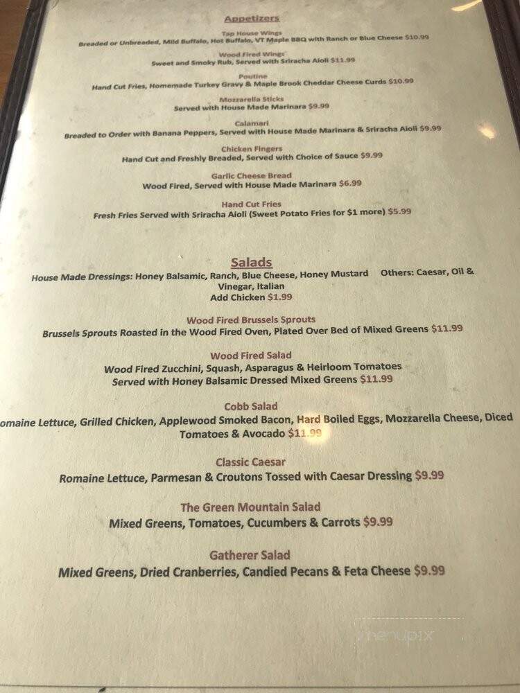 Vermont Tap House & Woodfire Pizza - Rutland, VT menu_pic