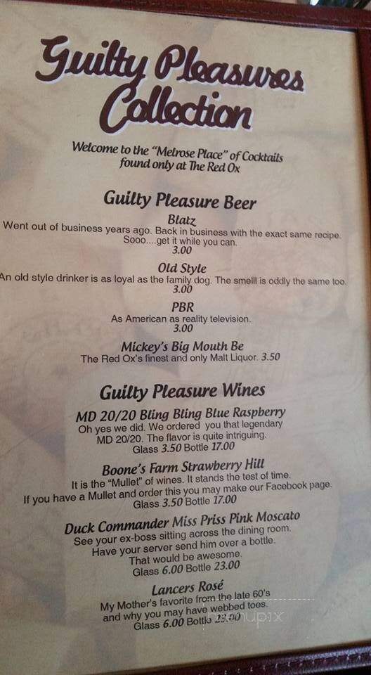 Red Ox Supper Club - Appleton, WI menu_pic