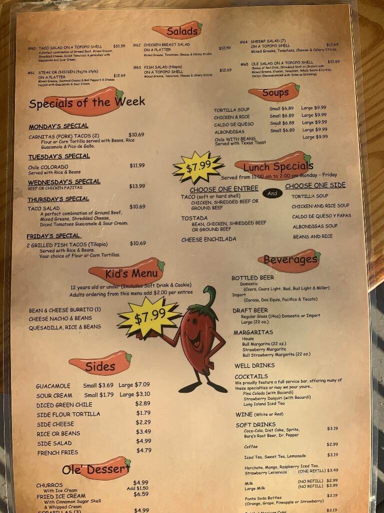 slutpunkt pen mærke Menu of Ole Mexican Grill in Tucson, AZ 85704