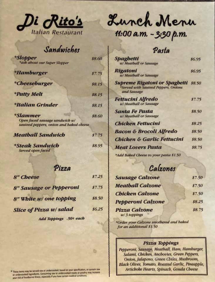 Diritos Italian Resaurant - Canon City, CO menu_pic
