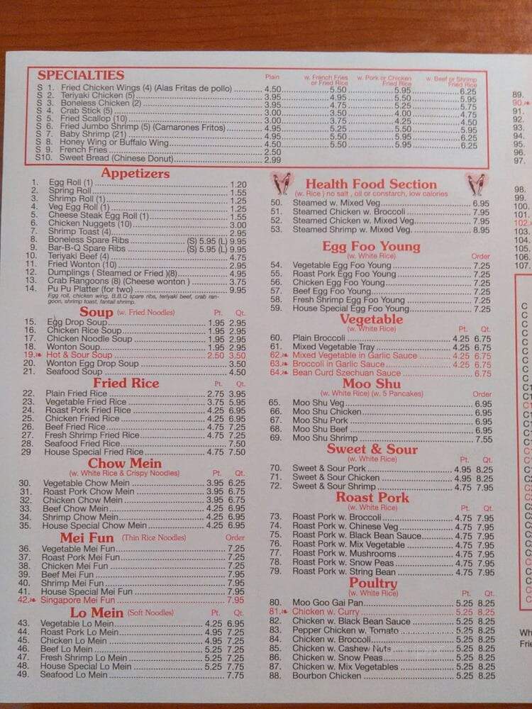 Hong Kong Restaurant - Wilson, NC menu_pic