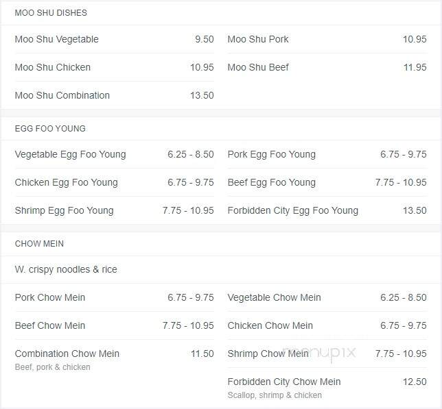 Forbidden City Chinese - Westminster, MD menu_pic